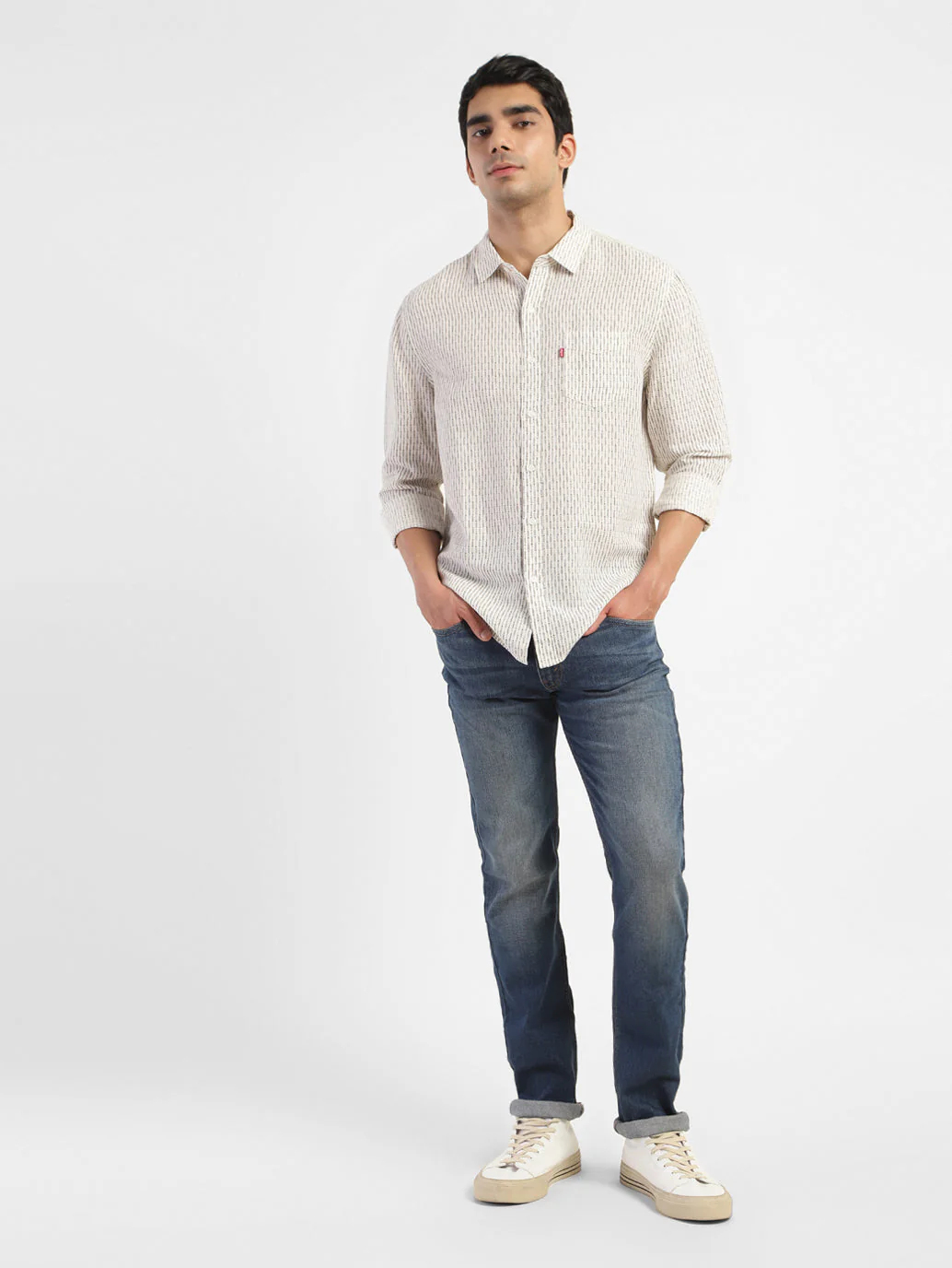 Men's Geometric Slim Fit Linen Shirts
