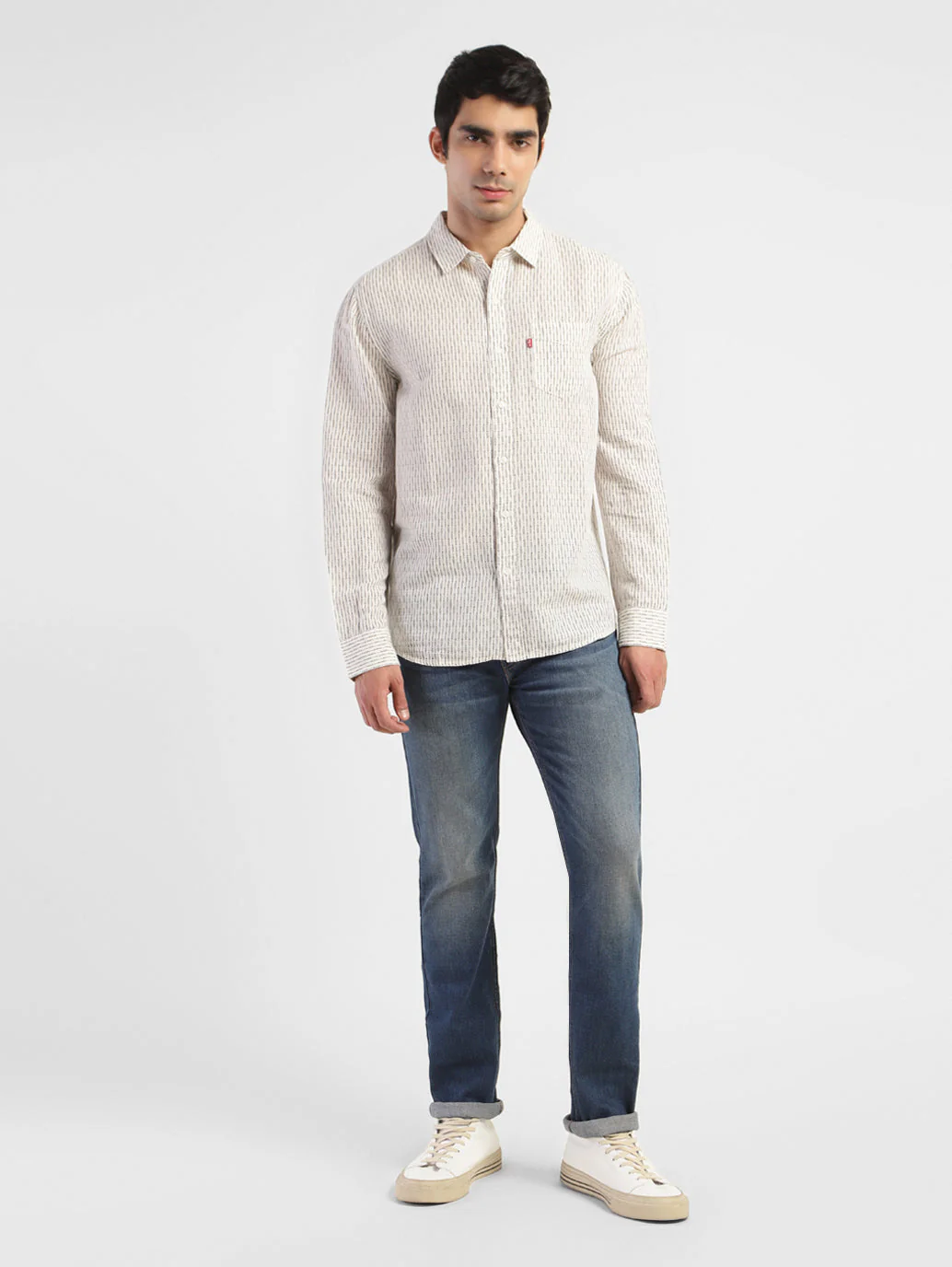 Men's Geometric Slim Fit Linen Shirts - Image 5