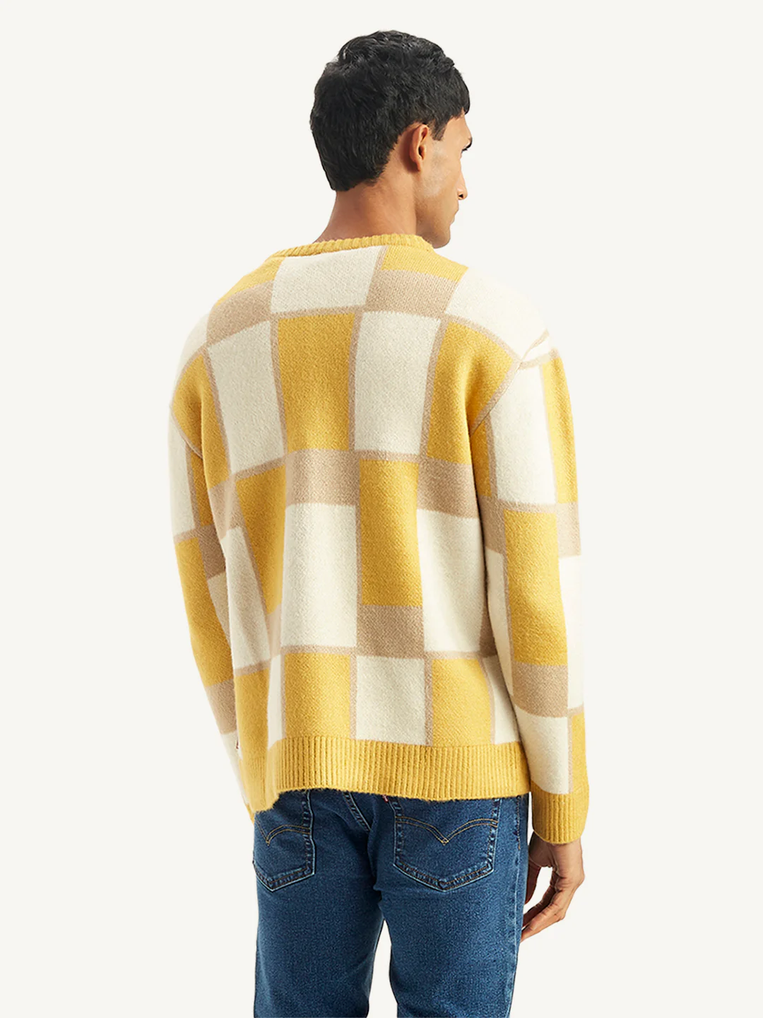 Men's Geometric Yellow Crew Neck Sweater - Image 3