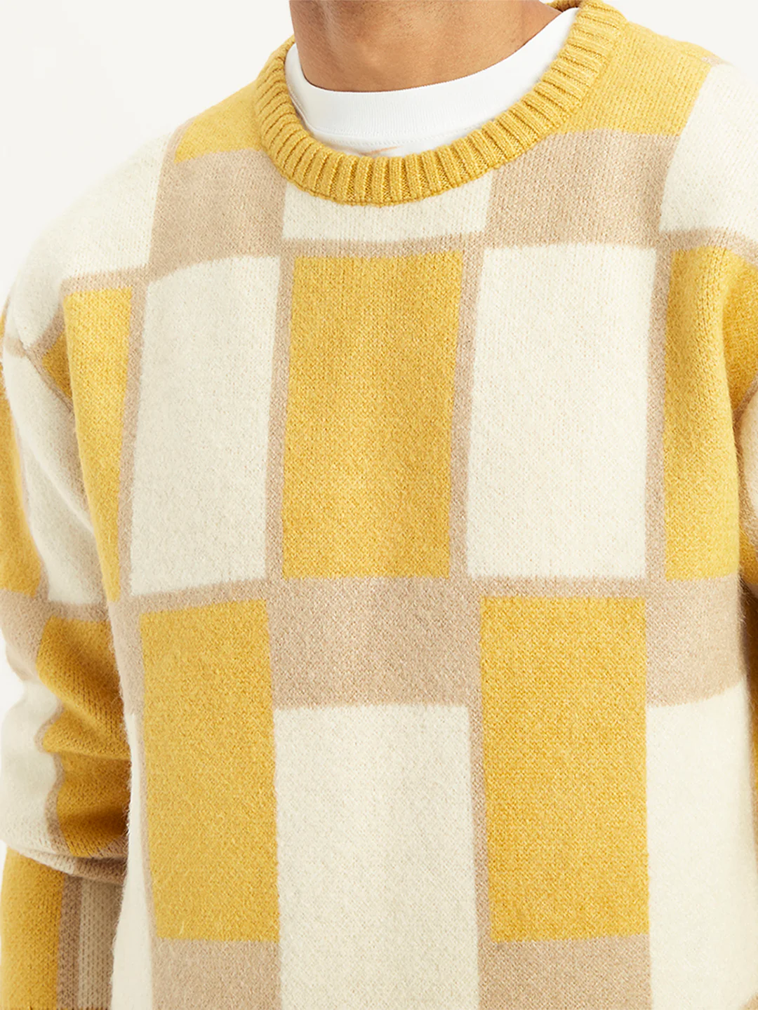 Men's Geometric Yellow Crew Neck Sweater - Image 4