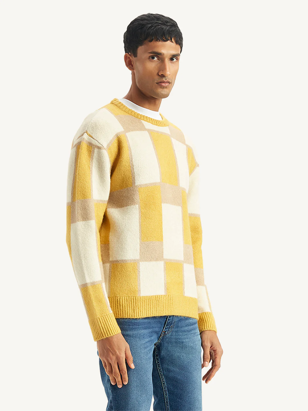 Men's Geometric Yellow Crew Neck Sweater - Image 5