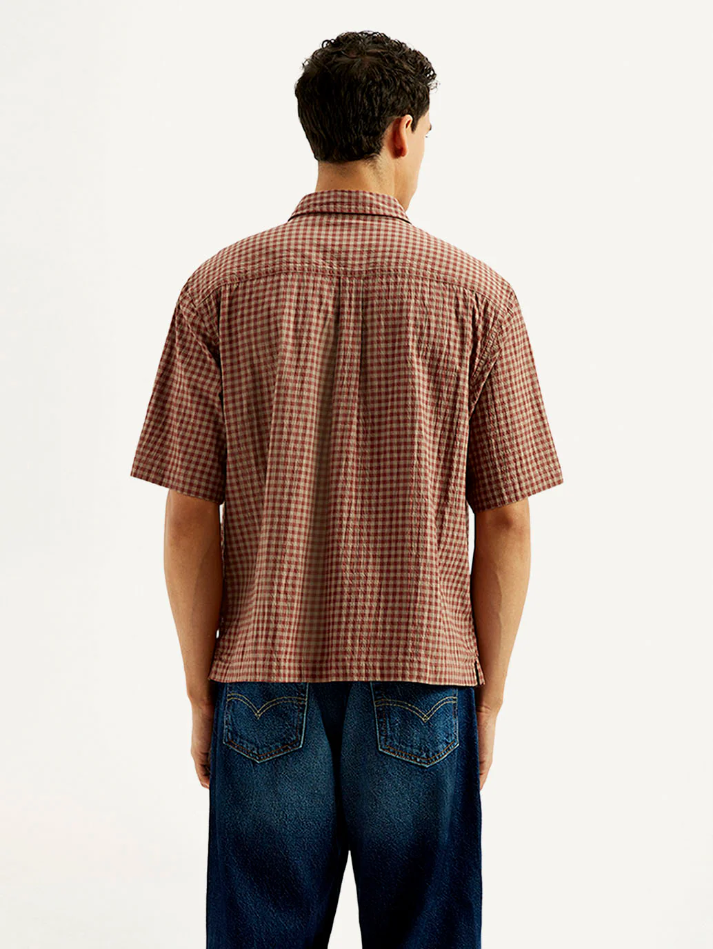 Men's Gingham Print Boxy Fit Shirt - Image 2