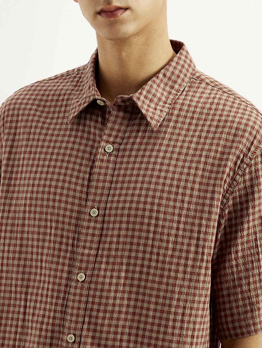 Men's Gingham Print Boxy Fit Shirt - Image 4