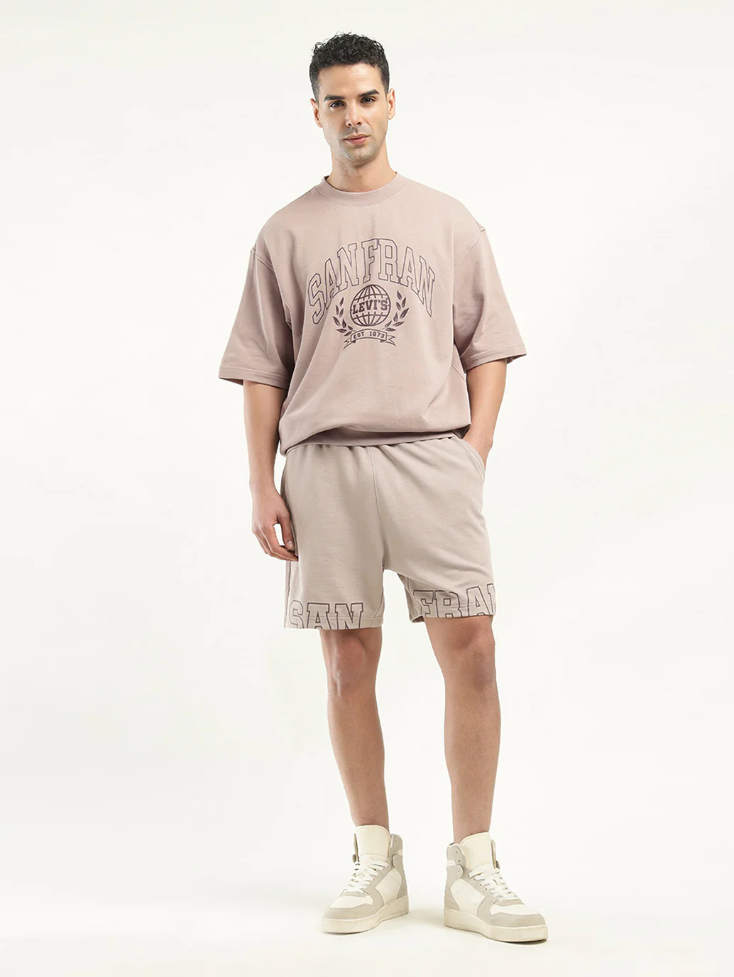 Men's Graphic Beige Crew Neck Co-ord Set - Image 6