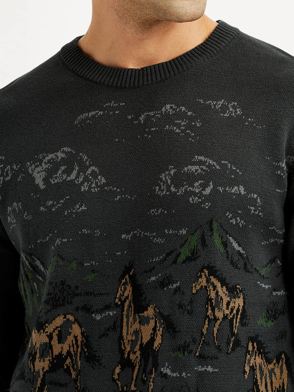 Men's Graphic Black Crew Neck Sweater - Image 4