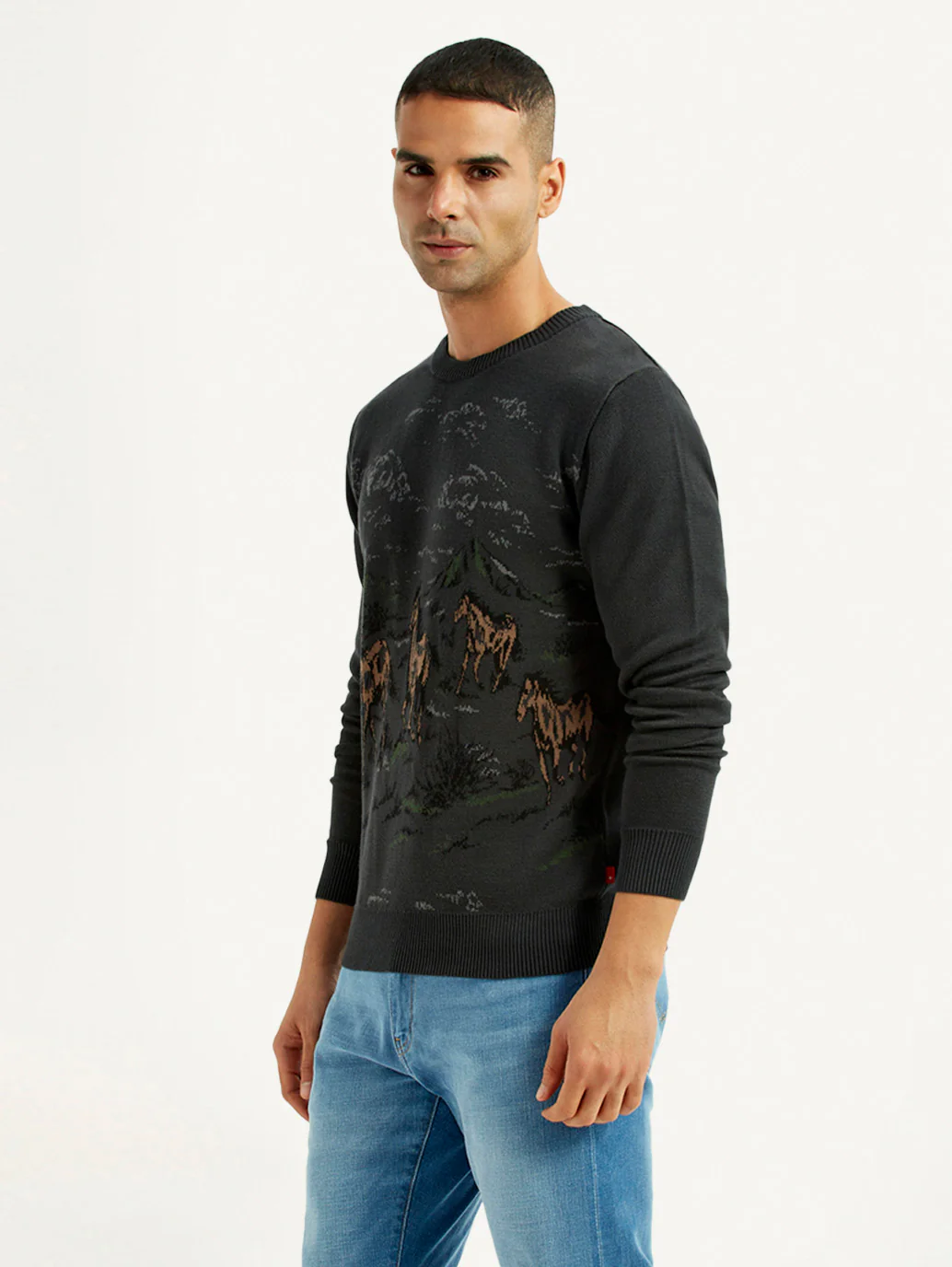 Men's Graphic Black Crew Neck Sweater - Image 5