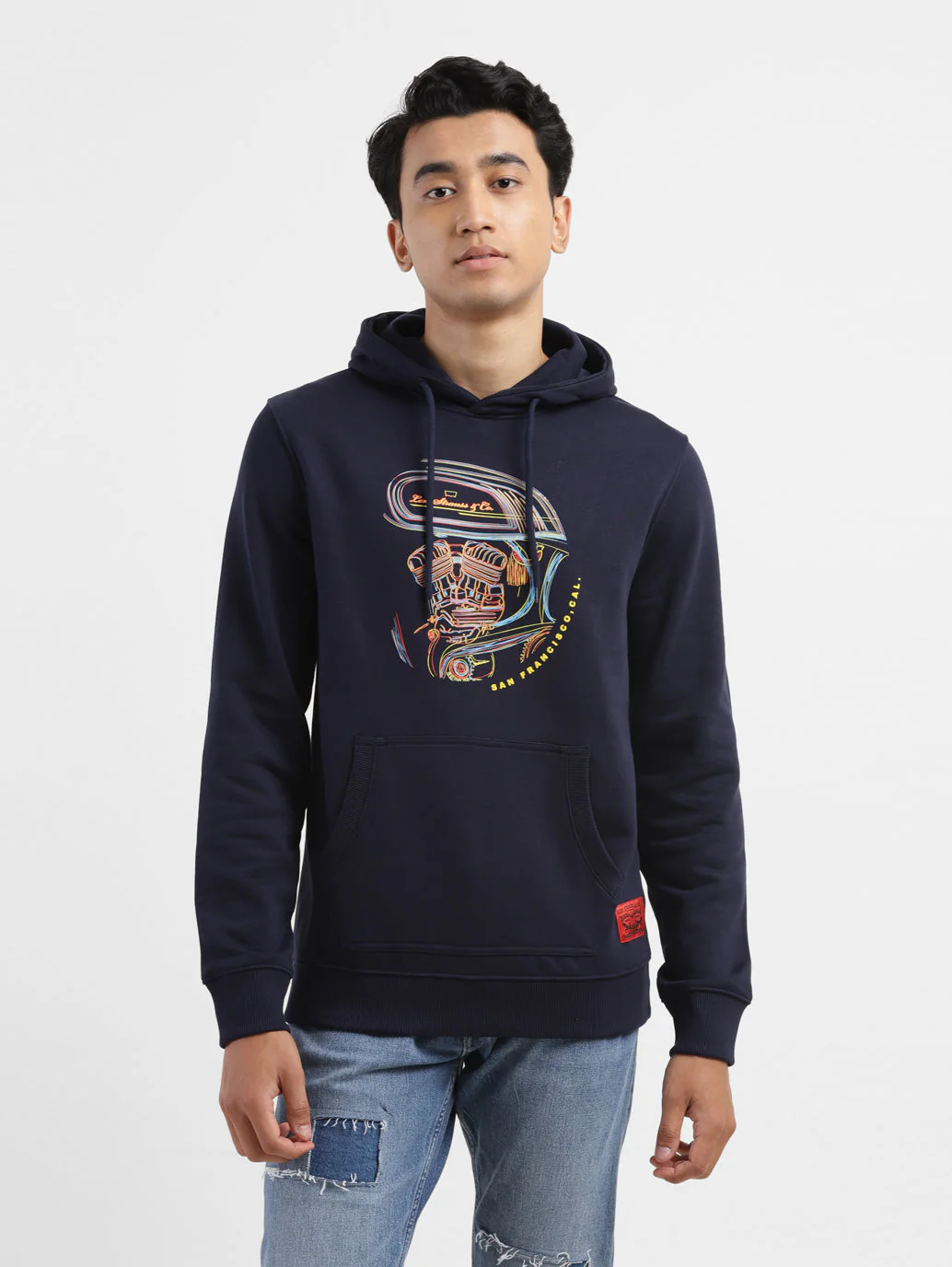 Men's Graphic Navy Hooded Sweatshirt - Image 2
