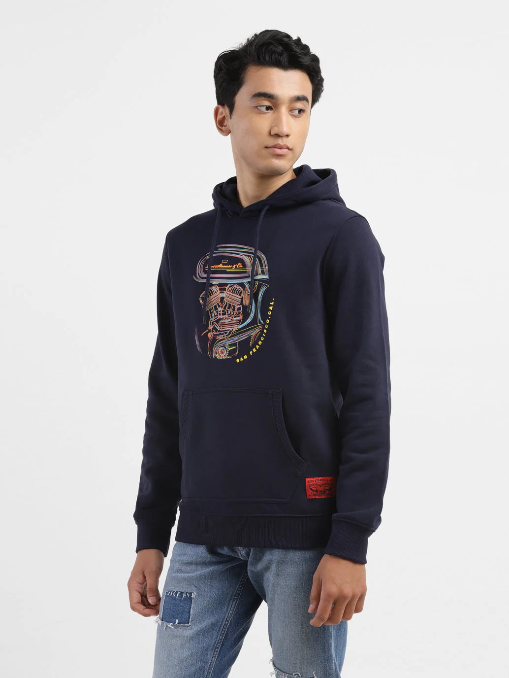 Men's Graphic Navy Hooded Sweatshirt - Image 4