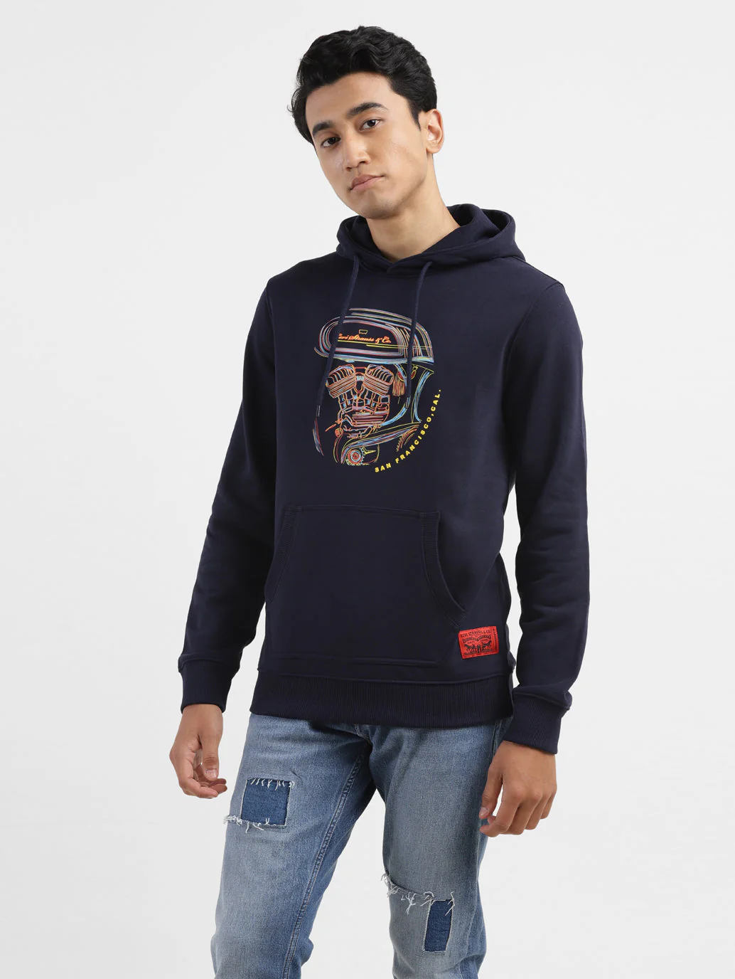 Men's Graphic Navy Hooded Sweatshirt - Image 6