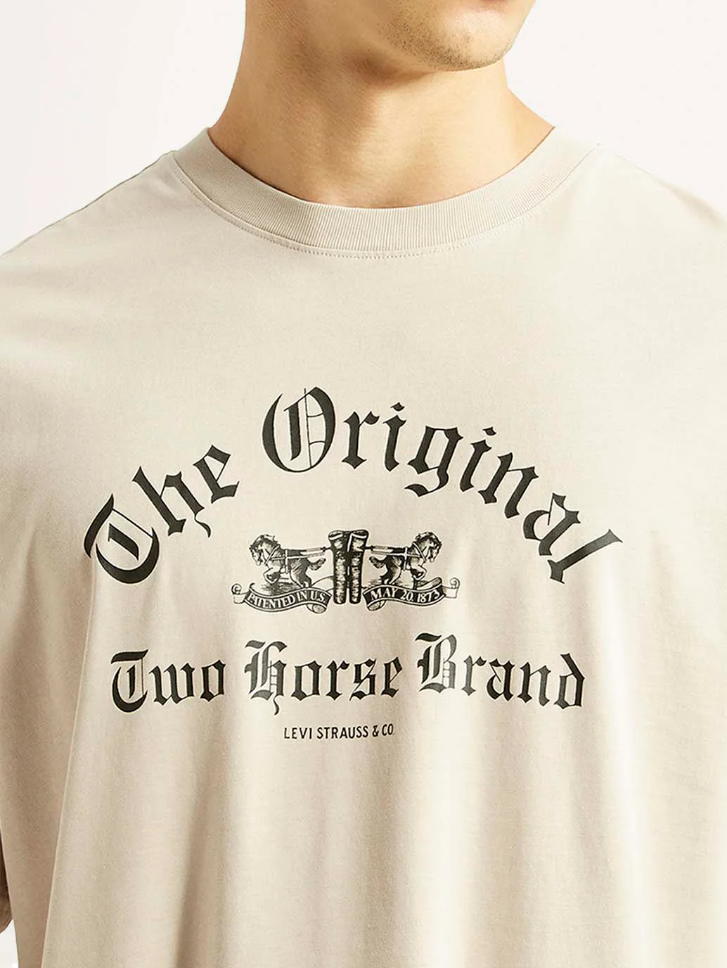 Men's Graphic Print Beige Boxy T-shirt - Image 3