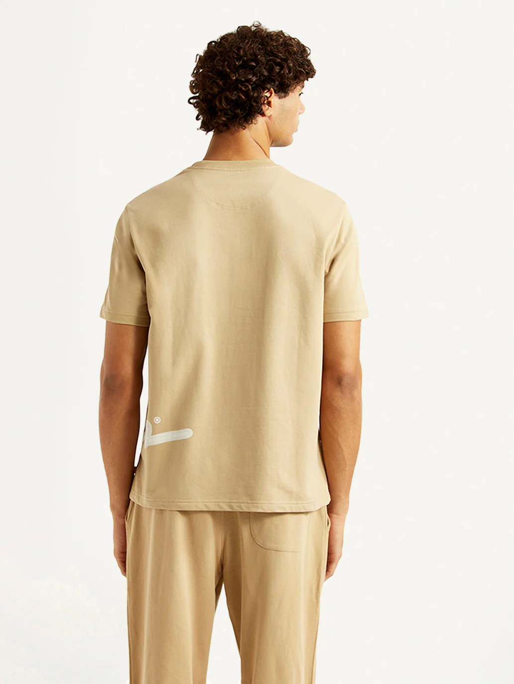Men's Graphic Print Beige Crew Neck T-shirt - Image 3