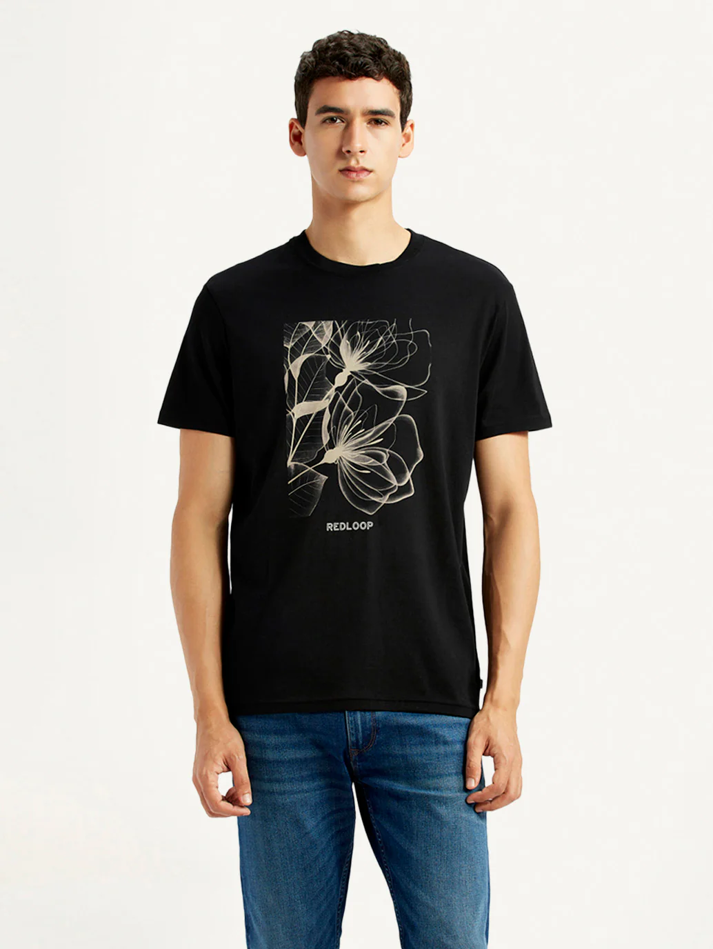 Men's Graphic Print Black Slim Fit T-shirt