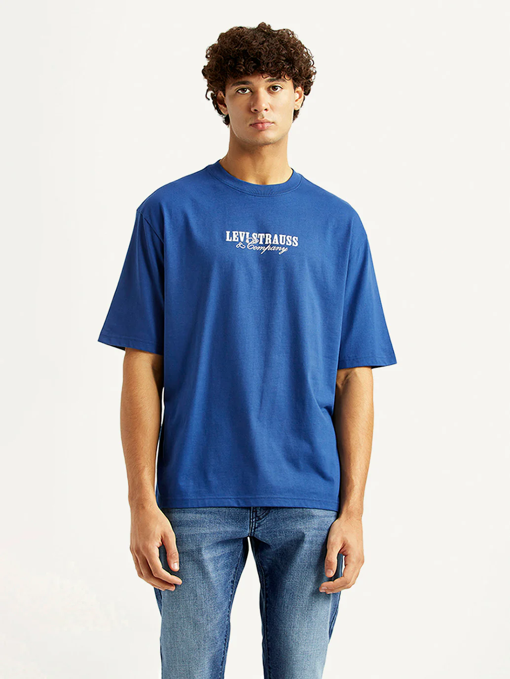 Men's Graphic Print Blue Loose Fit T-shirt - Image 2