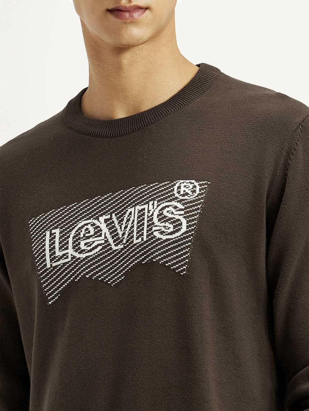 Men's Graphic Print Brown Round Neck Sweatshirt - Image 4