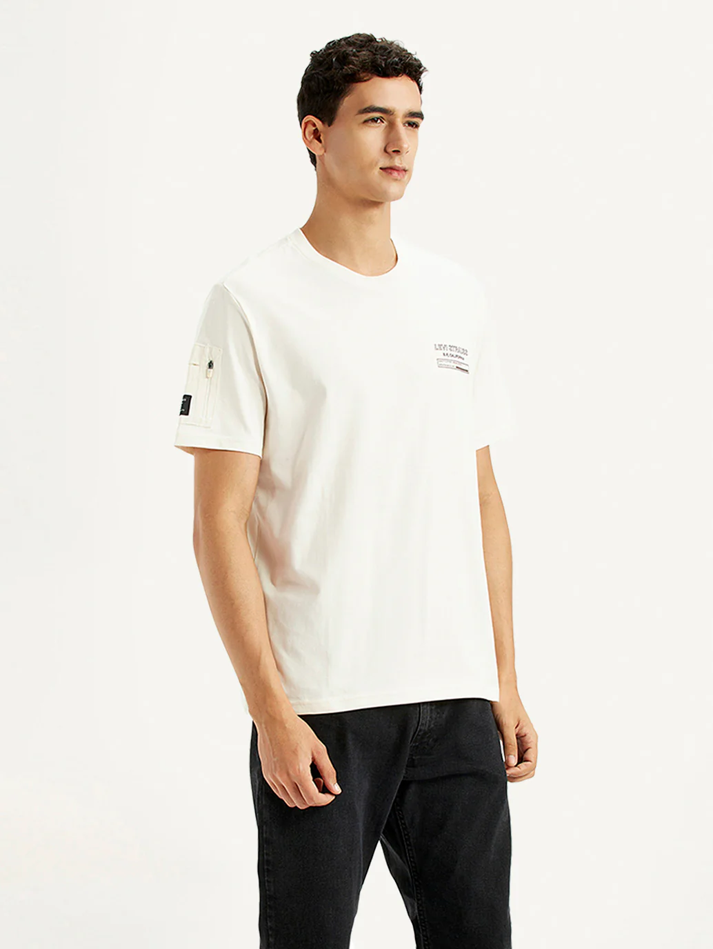 Men's Graphic Print Cream Crew Neck T-shirt - Image 4