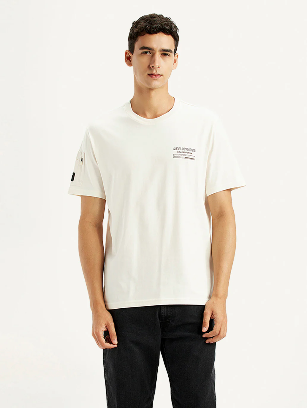 Men's Graphic Print Cream Crew Neck T-shirt - Image 5