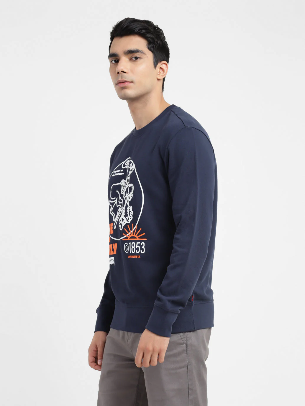 Men's Graphic Print Crew Neck Sweatshirt Navy - Image 4