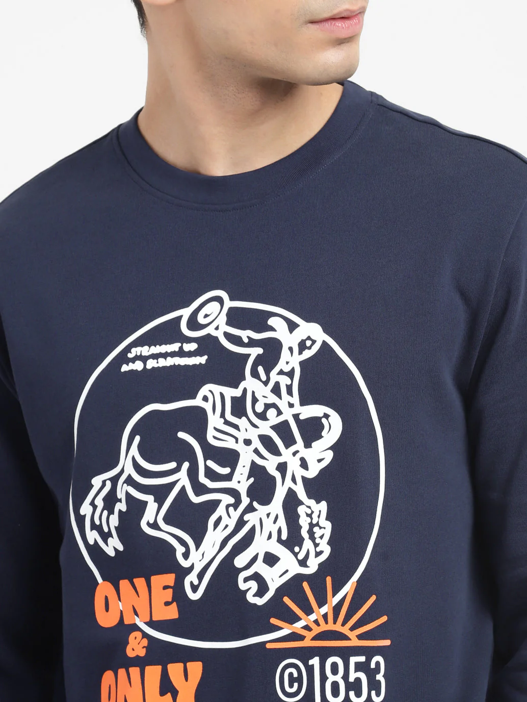 Men's Graphic Print Crew Neck Sweatshirt Navy - Image 5