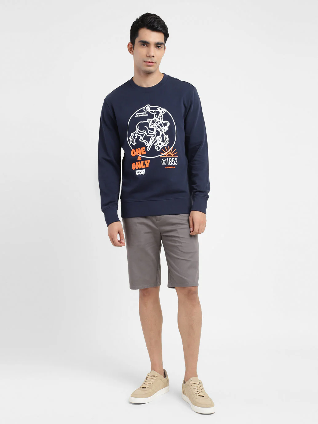 Men's Graphic Print Crew Neck Sweatshirt Navy - Image 6