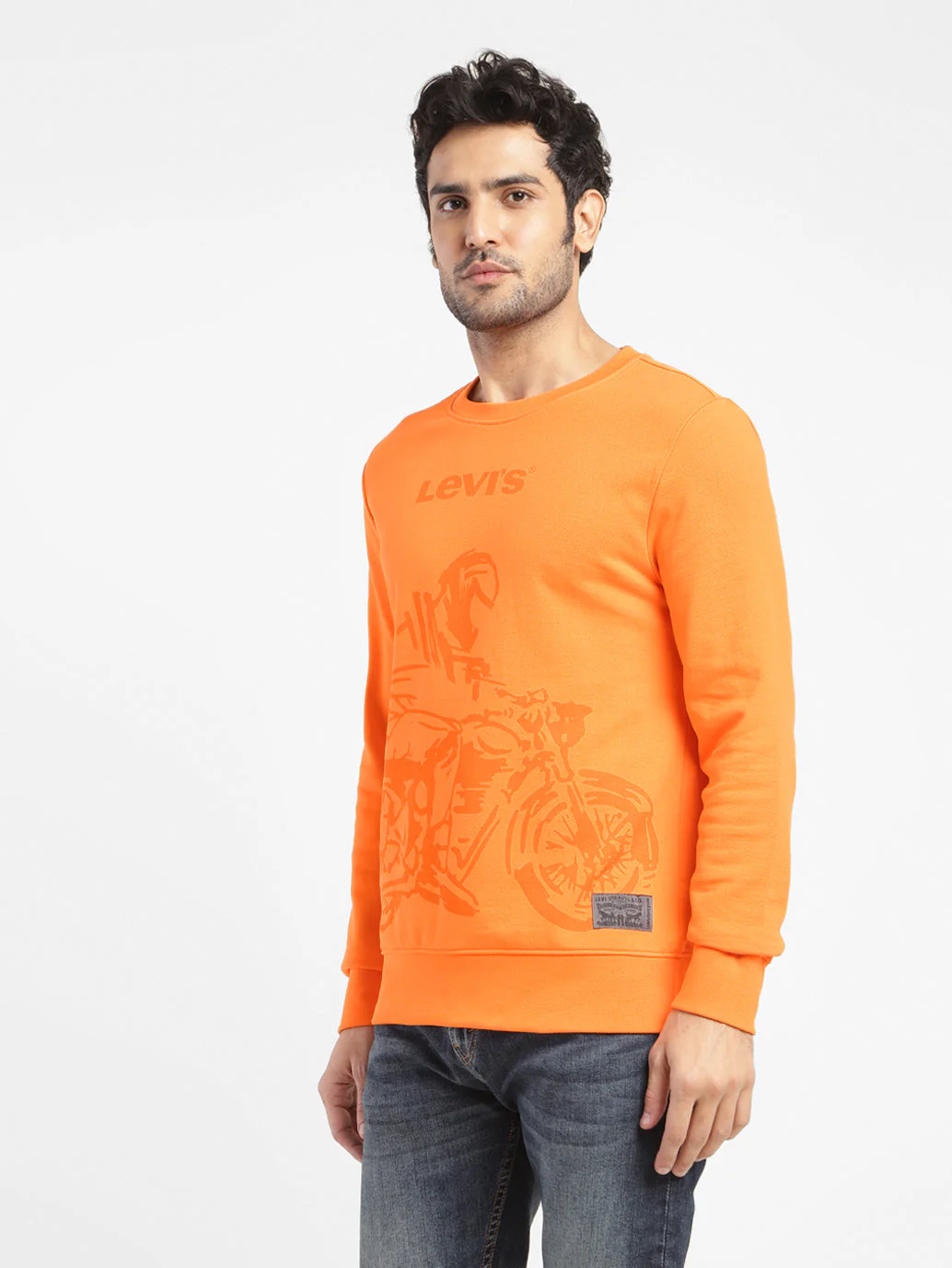 Men's Graphic Print Crew Neck Sweatshirt Orange - Image 4