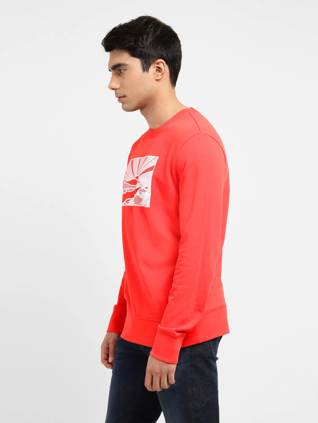 Men's Graphic Print Crew Neck Sweatshirt Red - Image 4