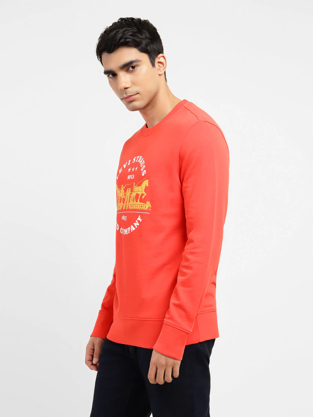 Men's Graphic Print Crew Neck Sweatshirt Red - Image 3