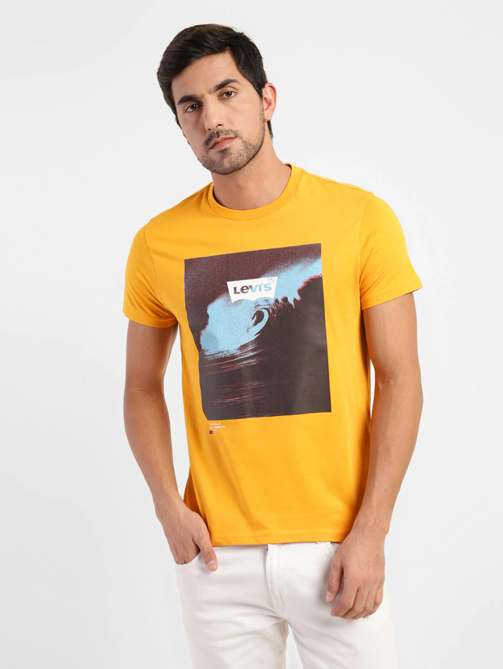 Men's Graphic Print Crew Neck T-shirt Yellow - Image 2