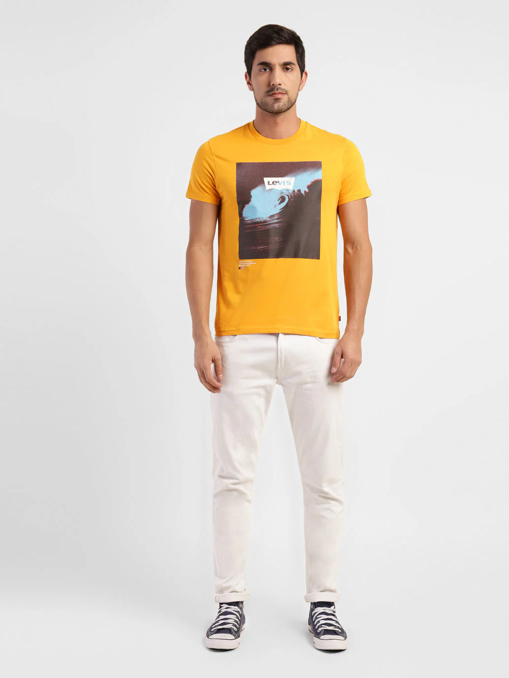 Men's Graphic Print Crew Neck T-shirt Yellow - Image 6