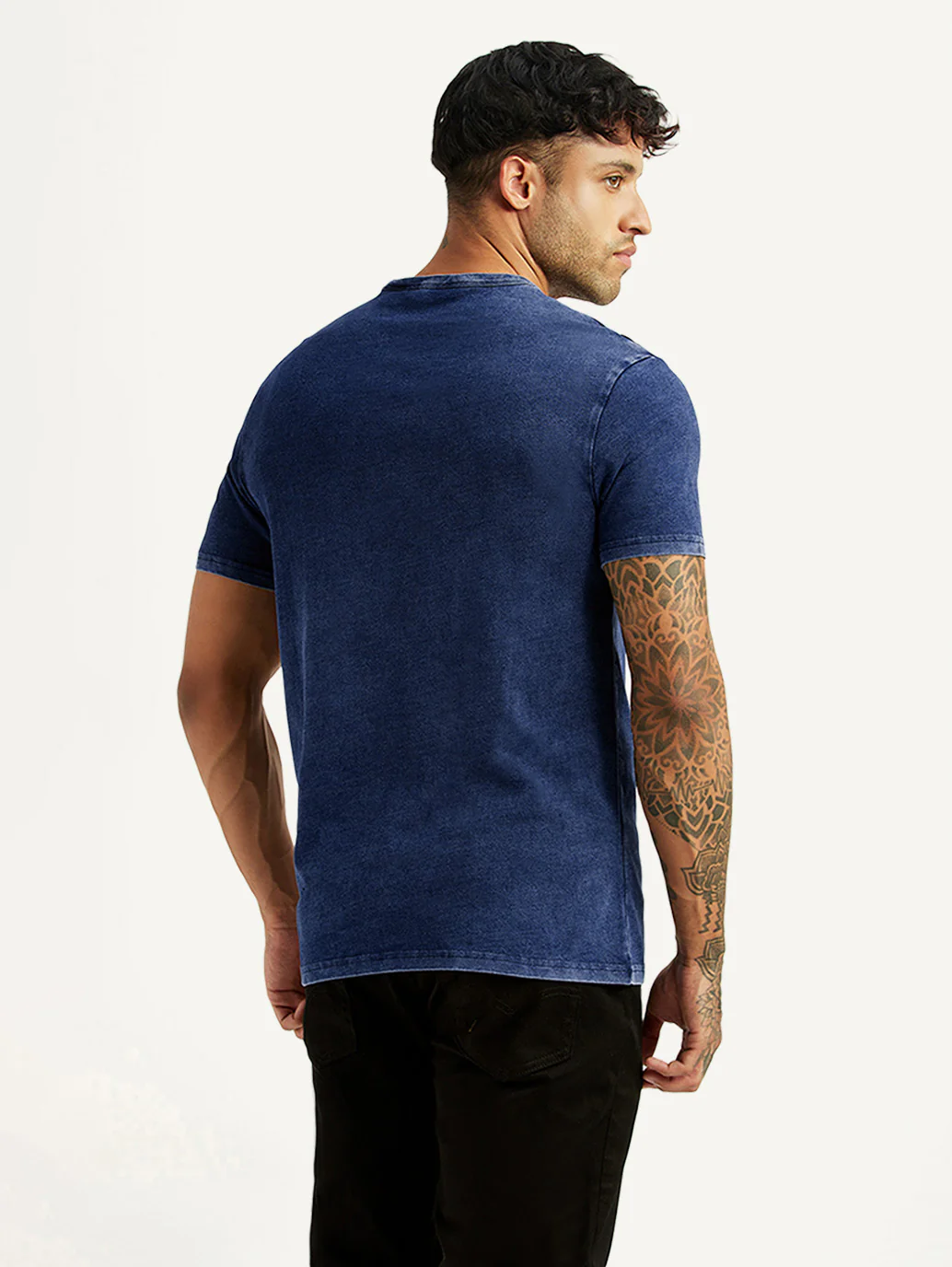 Men's Graphic Print Dark Blue Crew Neck T-shirt - Image 2