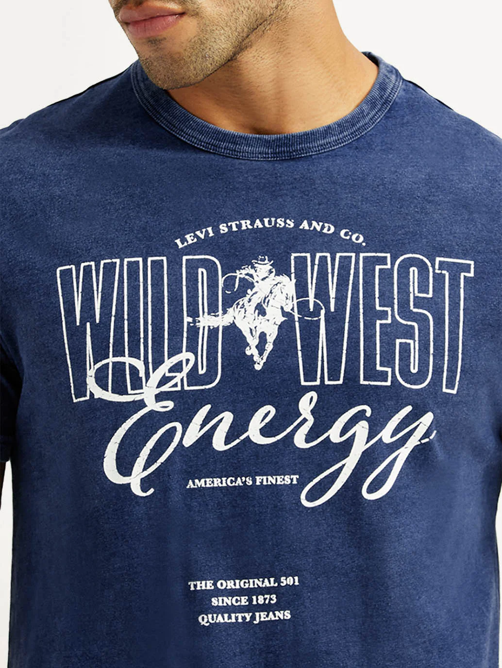 Men's Graphic Print Dark Blue Crew Neck T-shirt - Image 3
