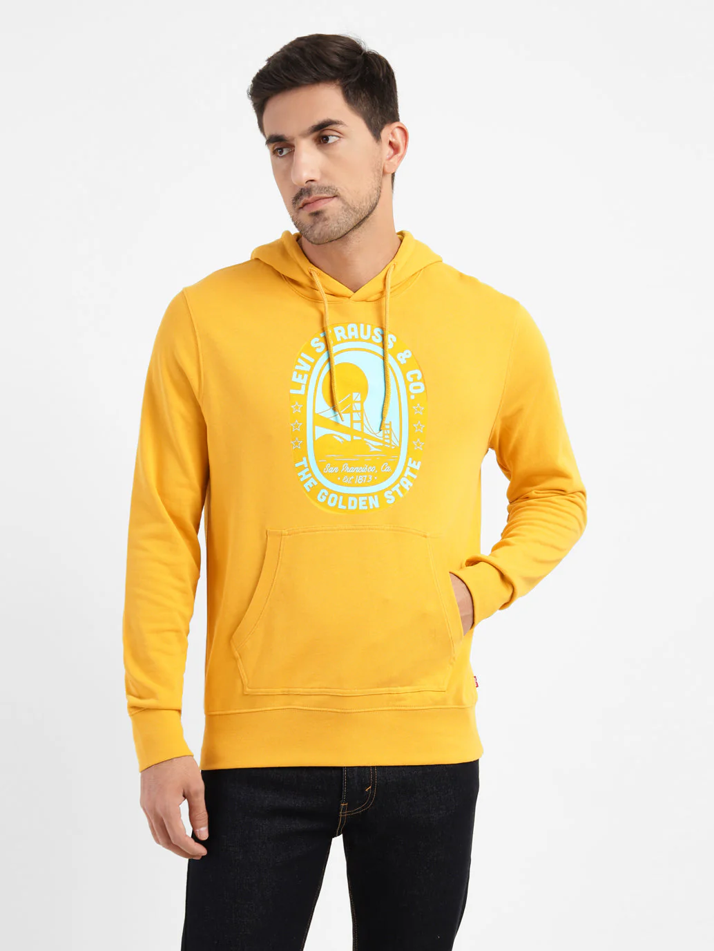 Men's Graphic Print Hooded Sweatshirt Yellow - Image 2