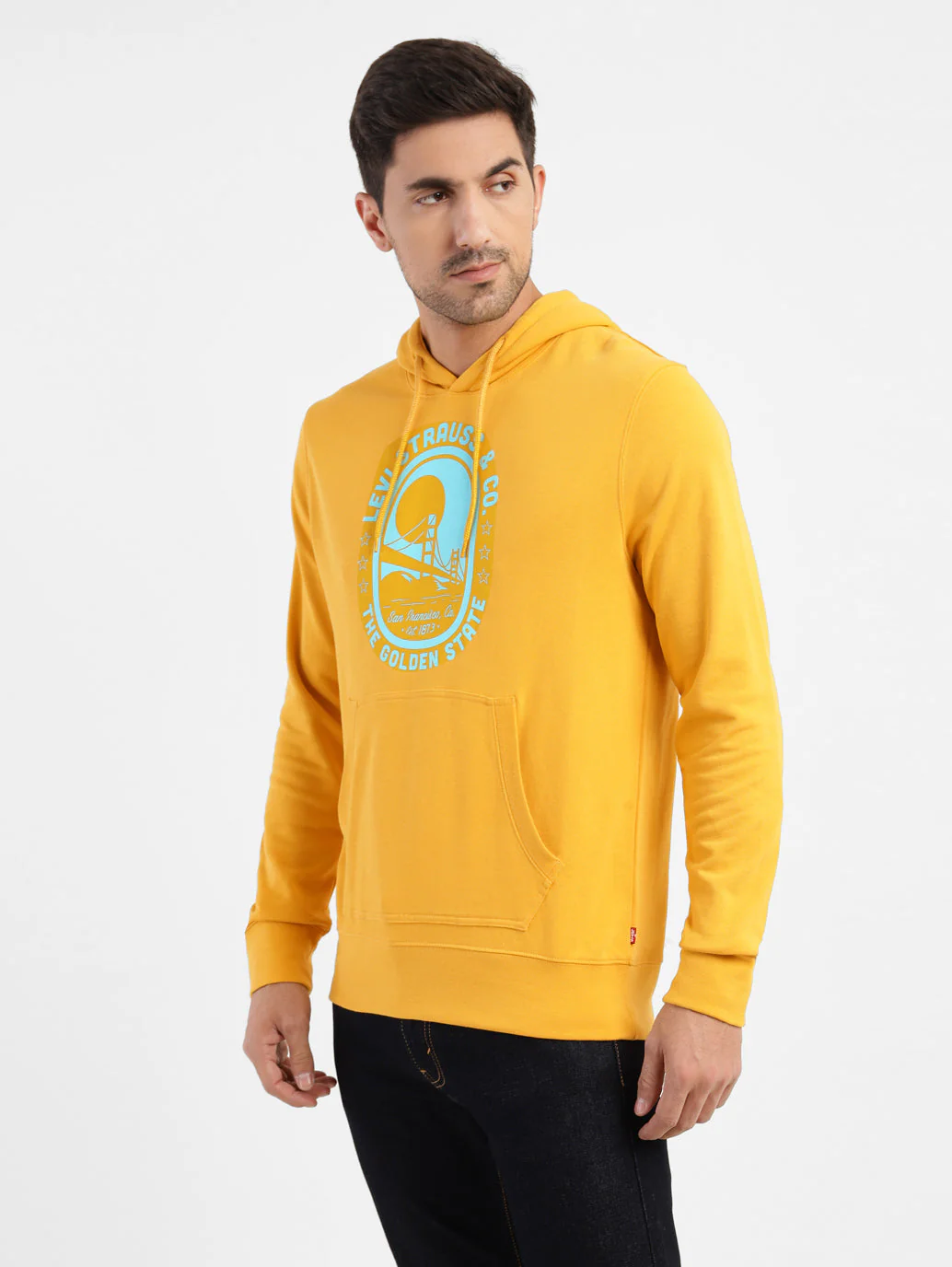 Men's Graphic Print Hooded Sweatshirt Yellow - Image 4