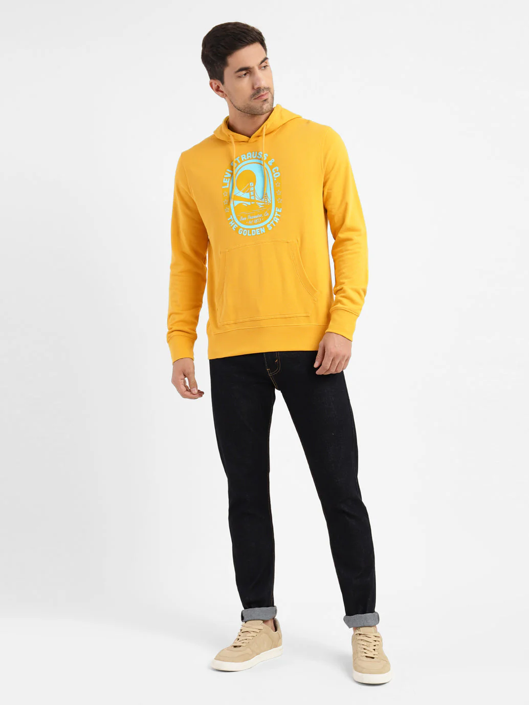 Men's Graphic Print Hooded Sweatshirt Yellow - Image 5