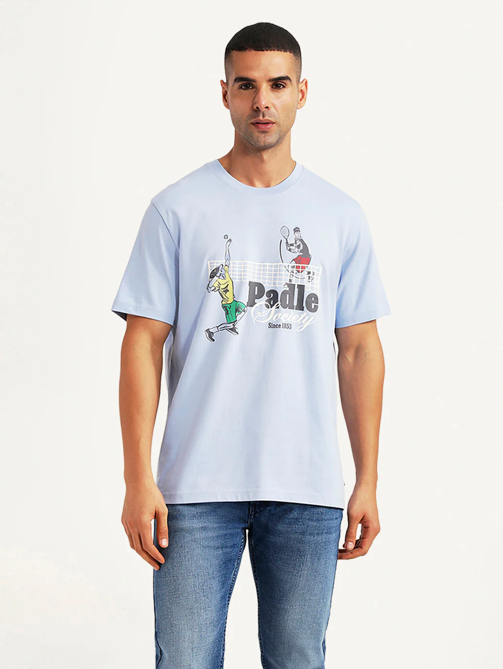 Men's Graphic Print Light Blue Crew Neck T-shirt - Image 2