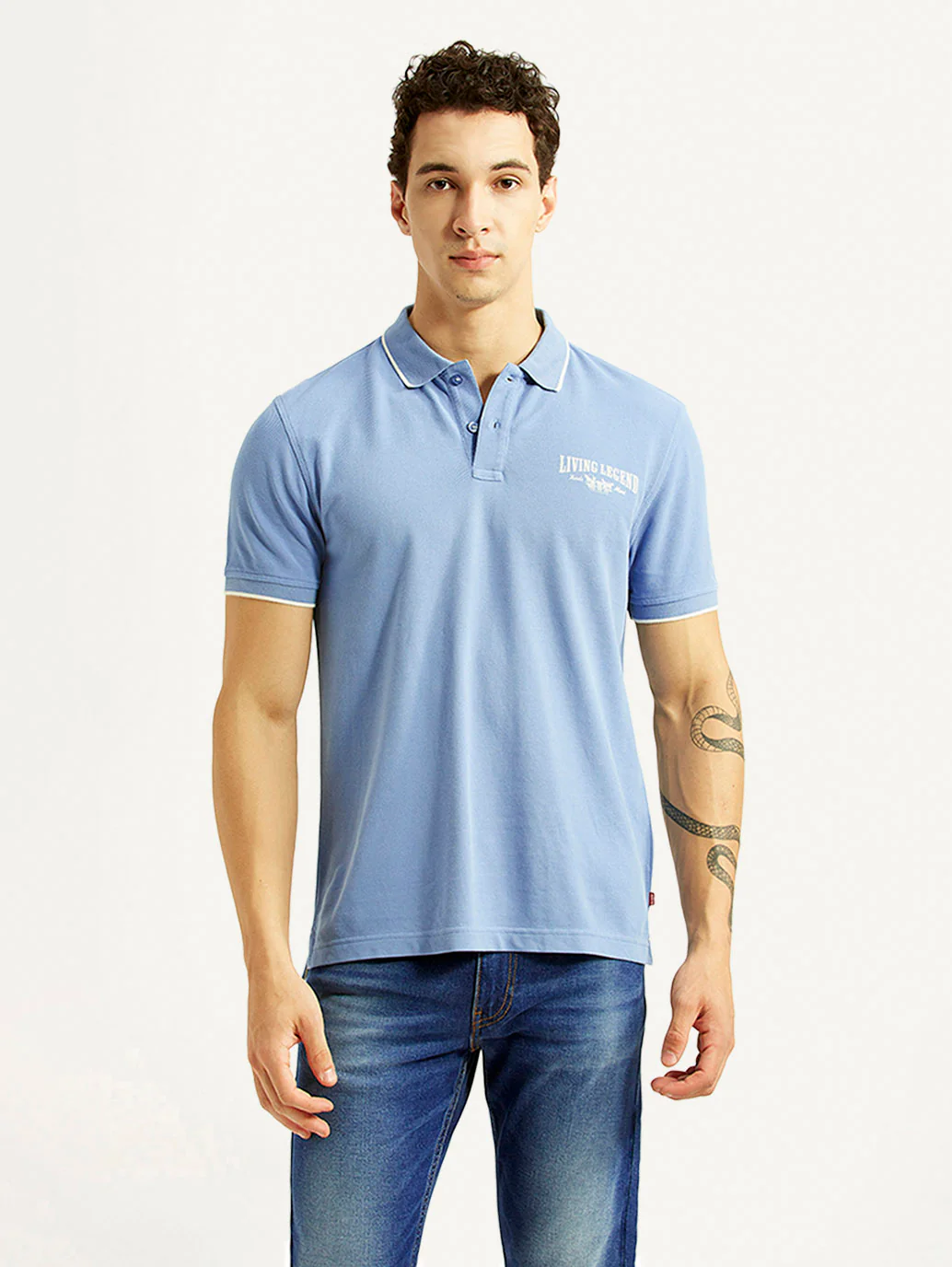 Men's Graphic Print Light Blue Slim Fit Polo T-shirt - Image 2