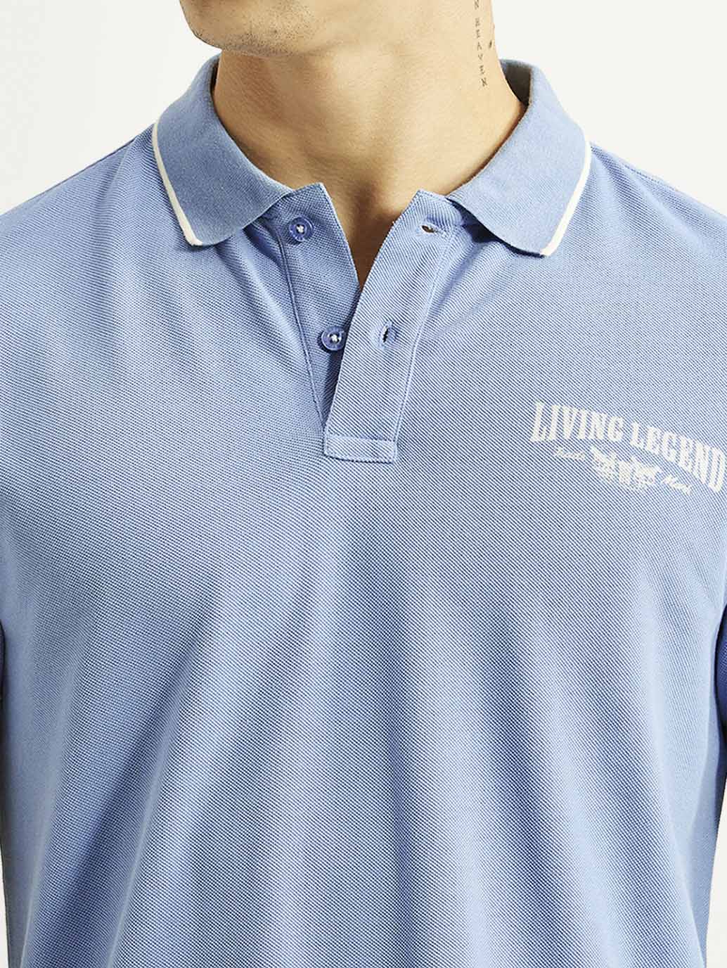 Men's Graphic Print Light Blue Slim Fit Polo T-shirt - Image 4