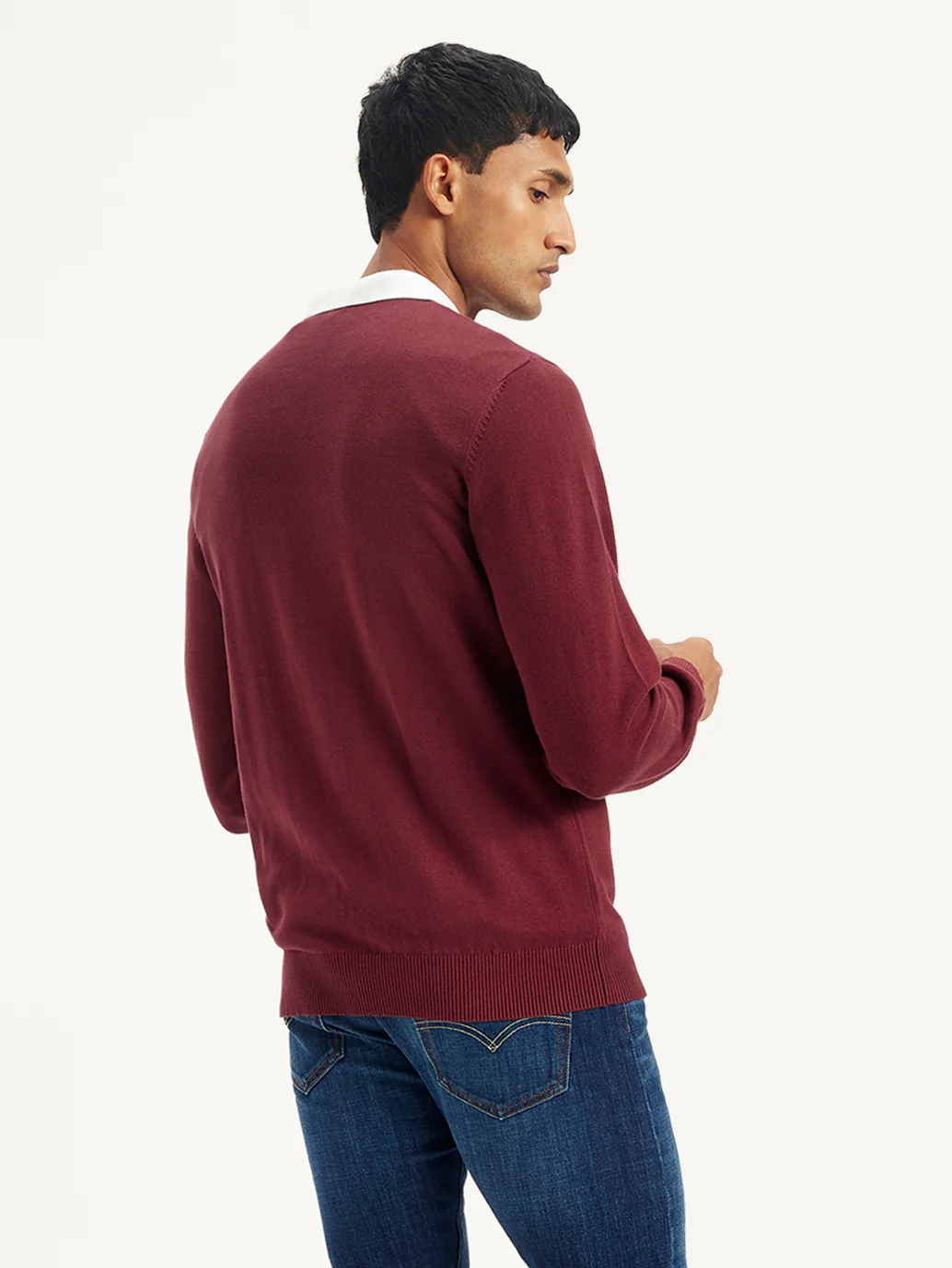 Men's Graphic Print Maroon Crew Neck Sweater - Image 3