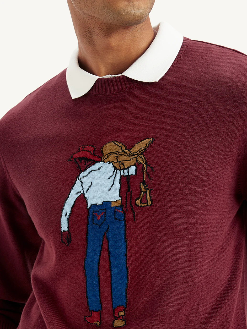 Men's Graphic Print Maroon Crew Neck Sweater - Image 4