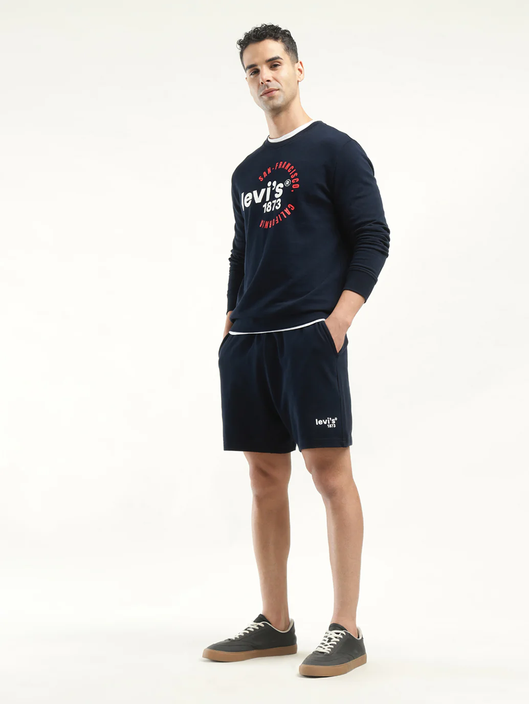 Men's Graphic Print Navy Crew Neck Co-ord Set