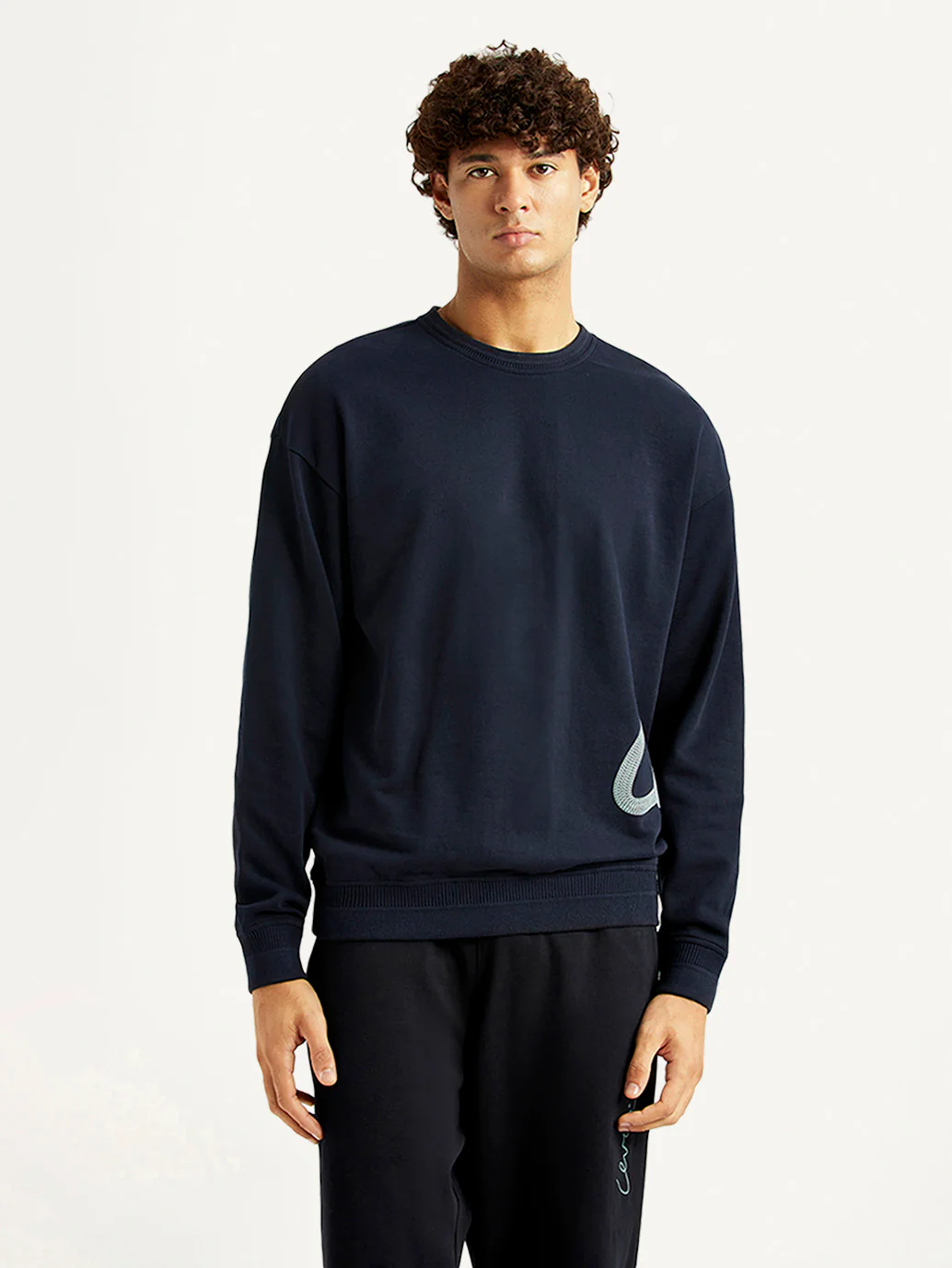 Men's Graphic Print Navy Crew Neck Sweatshirt