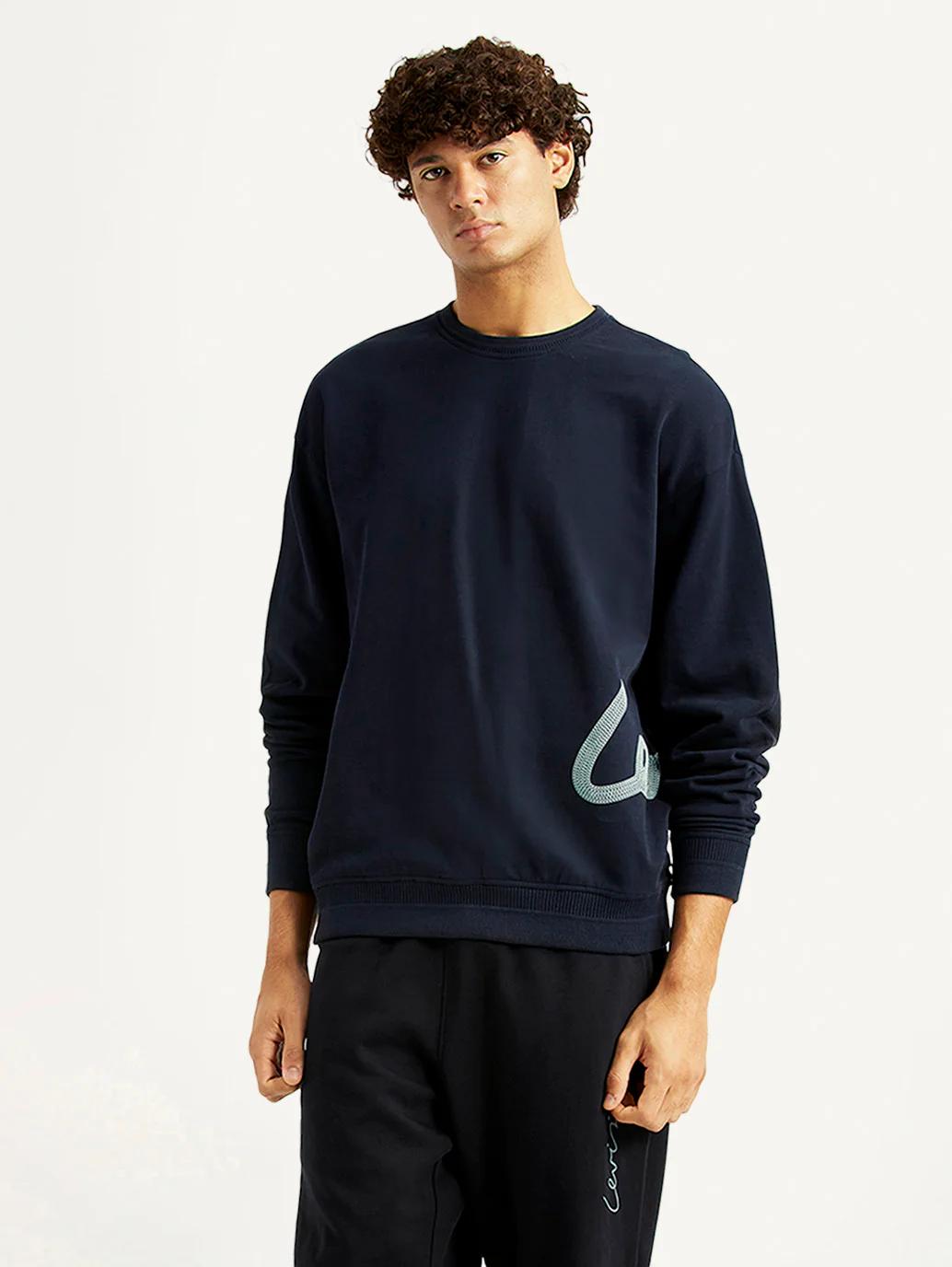 Men's Graphic Print Navy Crew Neck Sweatshirt - Image 5
