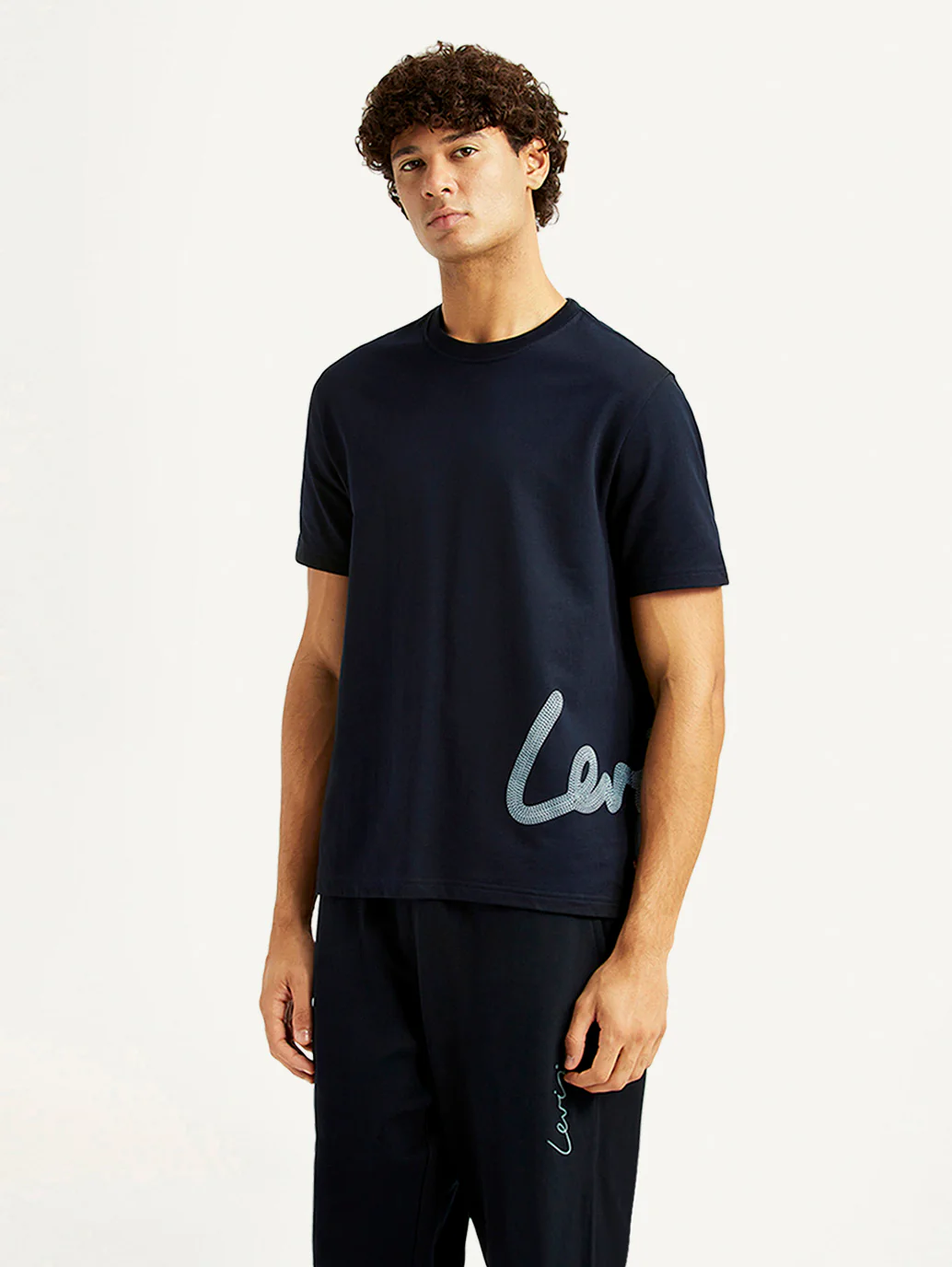 Men's Graphic Print Navy Crew Neck T-shirt - Image 5