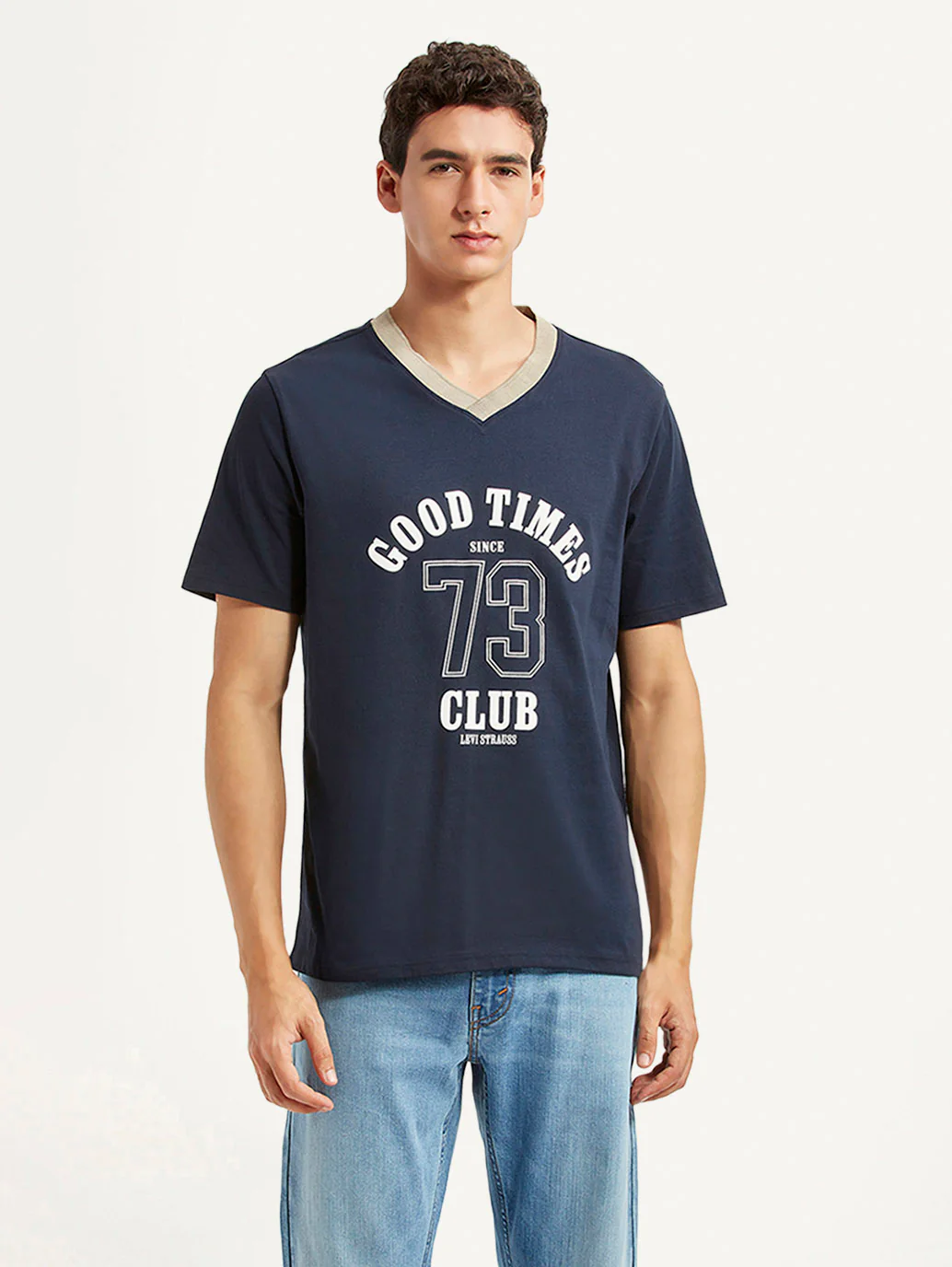 Men's Graphic Print Navy Loose Fit T-shirt - Image 2