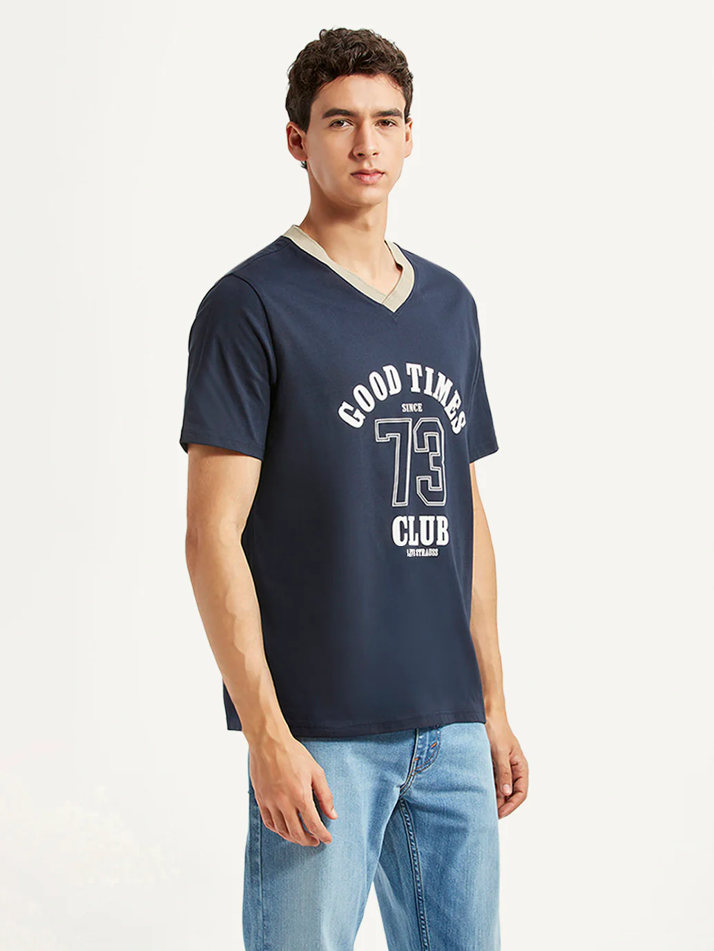 Men's Graphic Print Navy Loose Fit T-shirt - Image 4