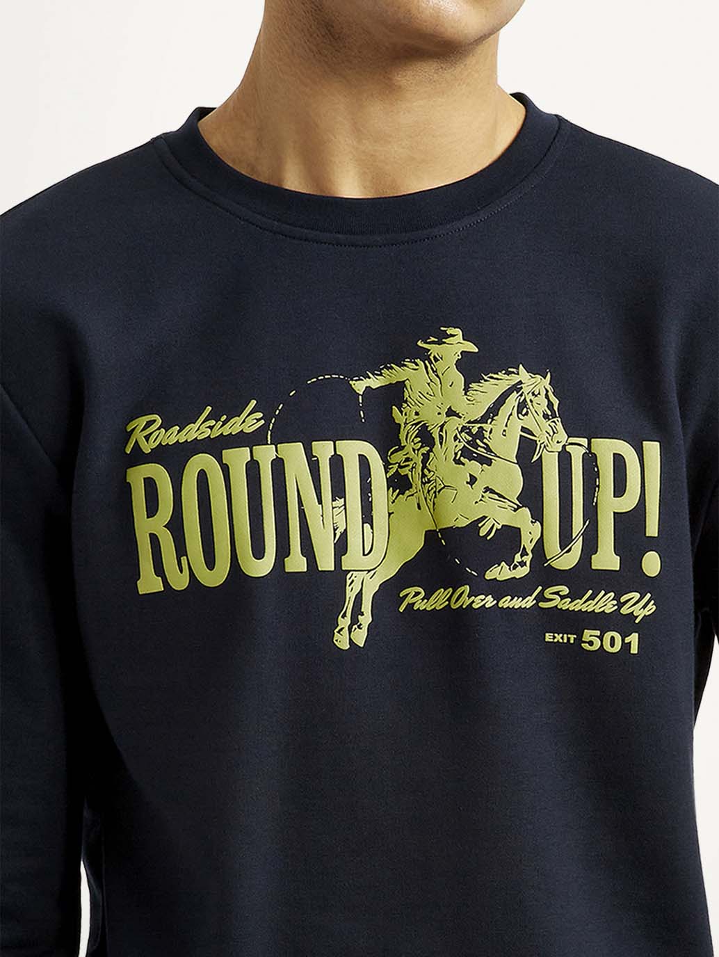 Men's Graphic Print Navy Slim Fit Sweatshirt - Image 4