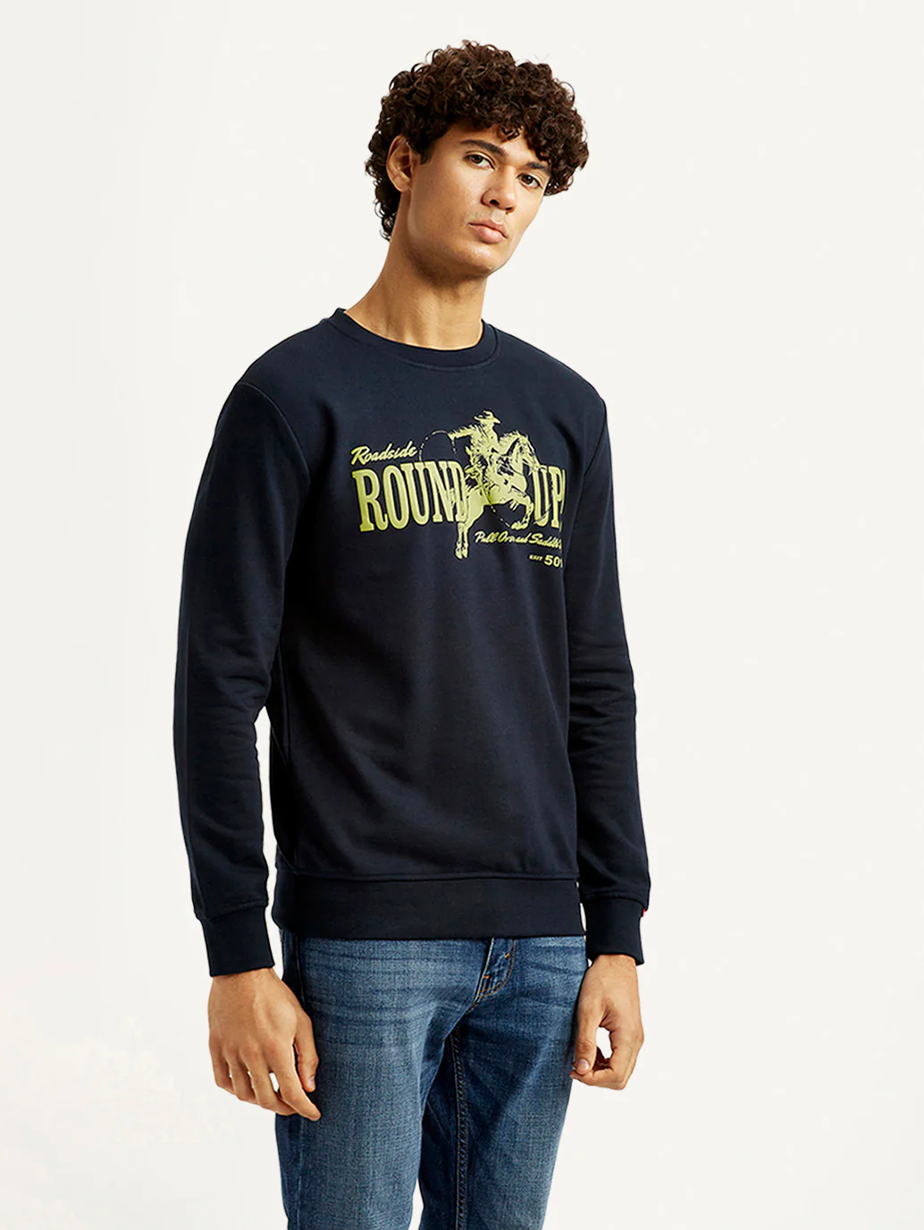Men's Graphic Print Navy Slim Fit Sweatshirt - Image 5