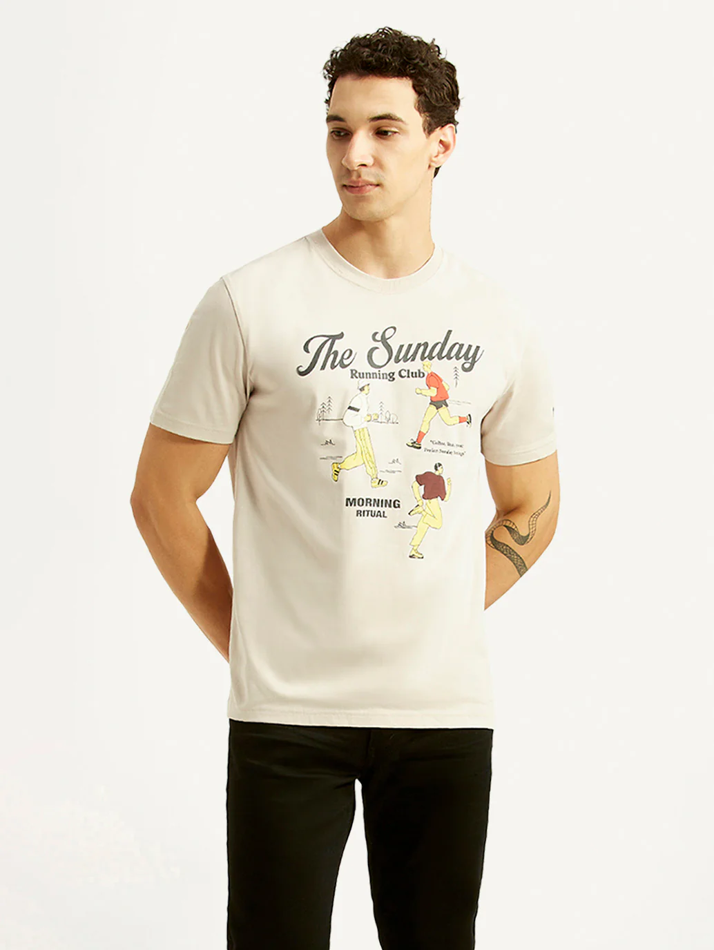 Men's Graphic Print Off-White Crew Neck T-shirt - Image 5