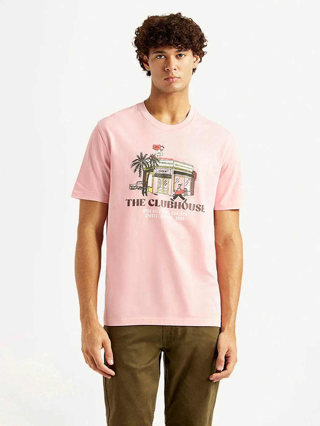 Men's Graphic Print Pink Crew Neck T-shirt - Image 2