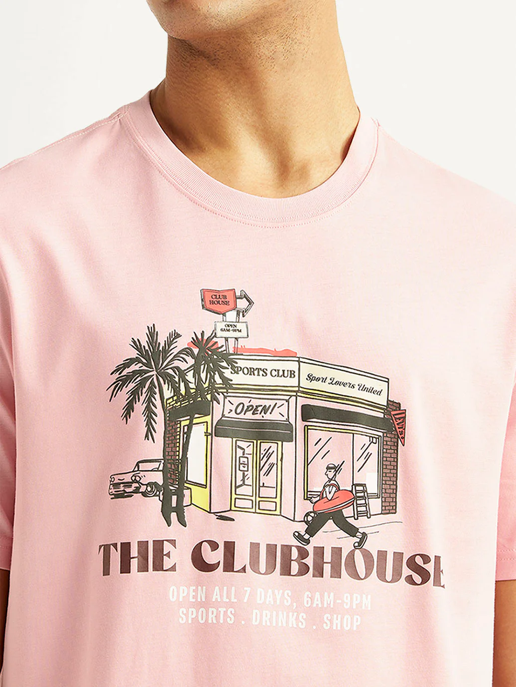 Men's Graphic Print Pink Crew Neck T-shirt - Image 4