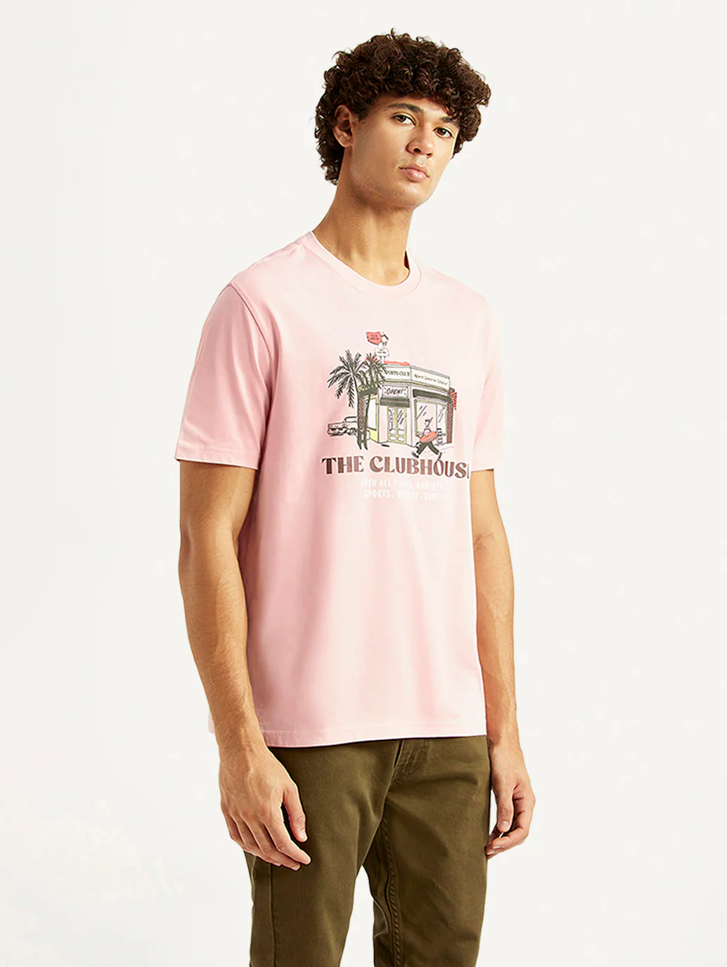 Men's Graphic Print Pink Crew Neck T-shirt - Image 5